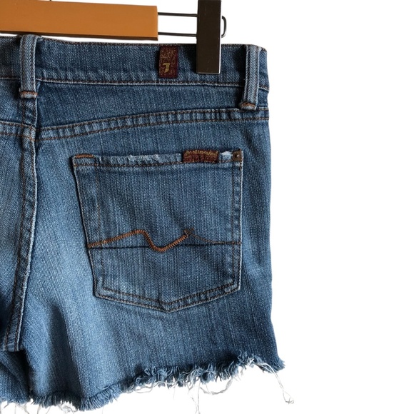 7Fam Cut-off Denim Shorts Size 28 Repurposed Frayed - Picture 7 of 11